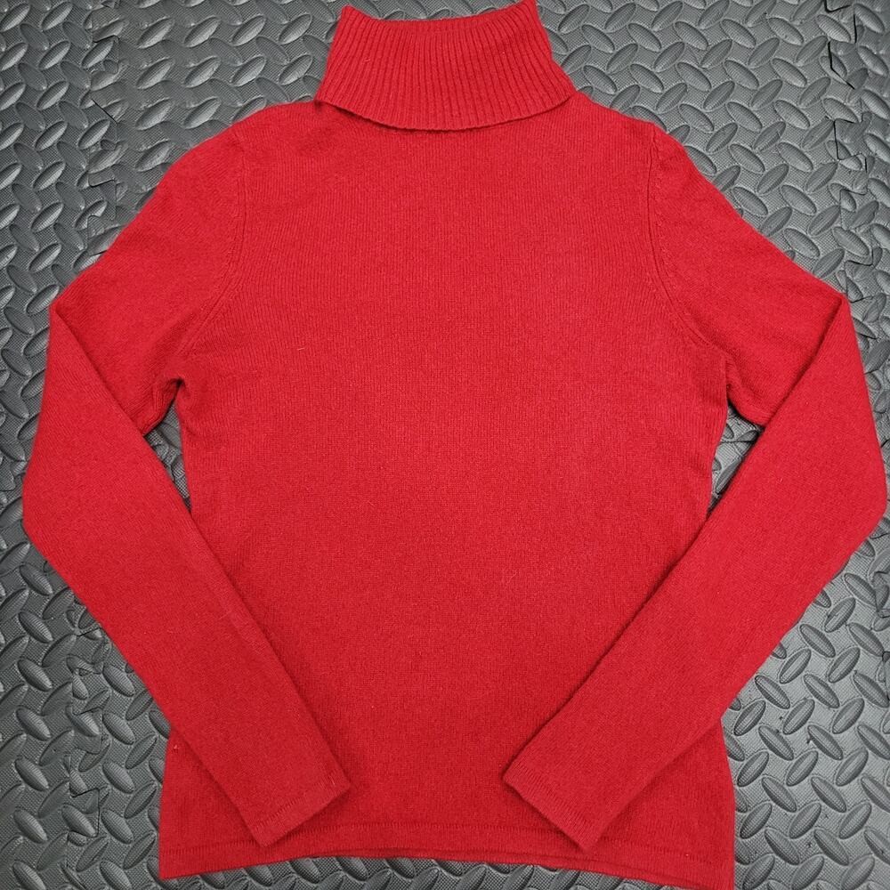 Ann Taylor 100% Cashmere Turtleneck Sweater Womens Petite XS Red Pullover